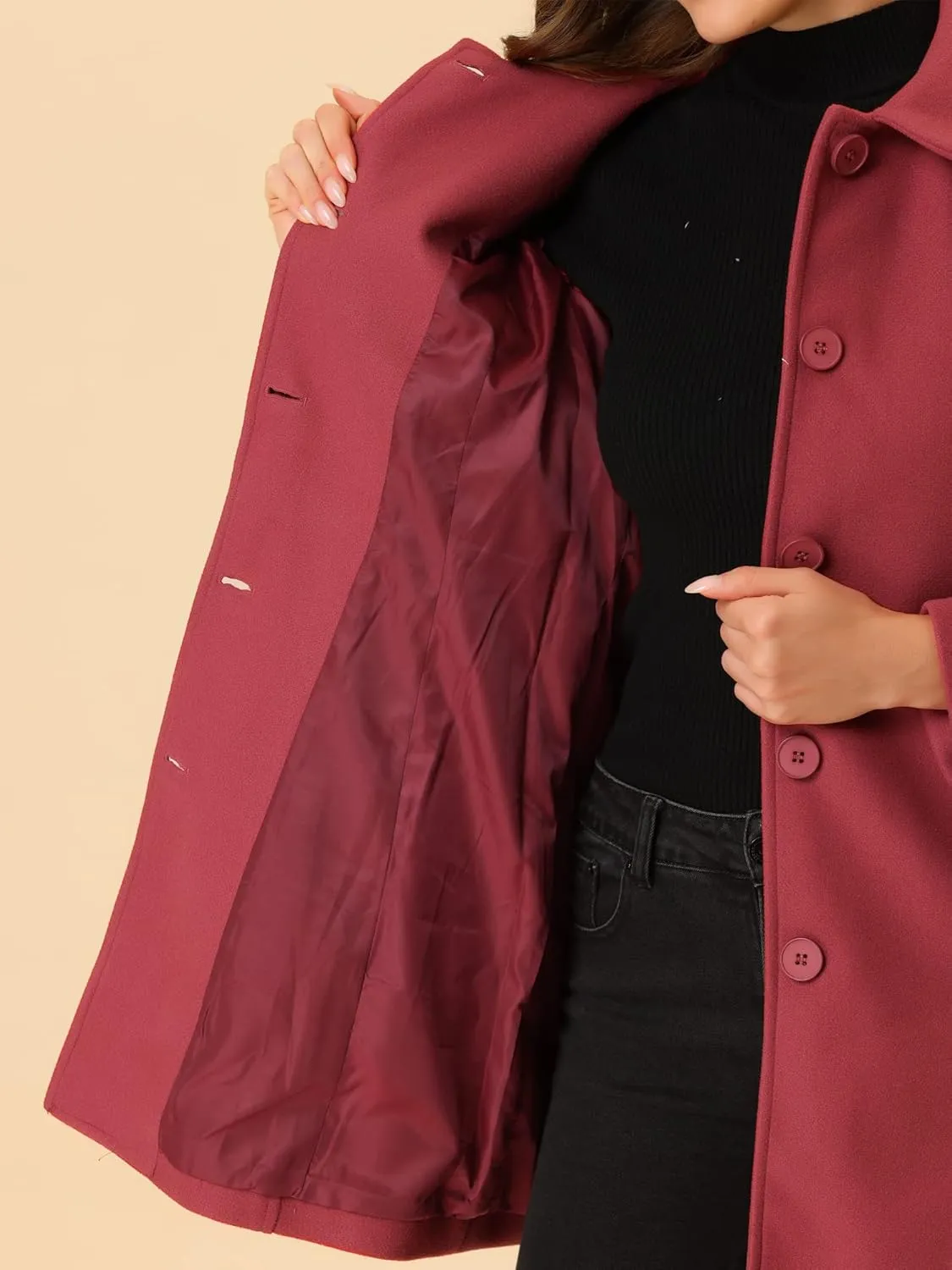 Allegra K Women's Peter Pan Collar Overcoat Winter Dressy Button Single Breasted Long Coat