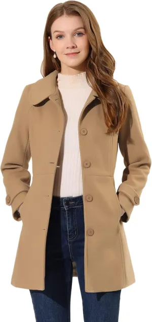 Allegra K Women's Peter Pan Collar Overcoat Winter Dressy Button Single Breasted Long Coat