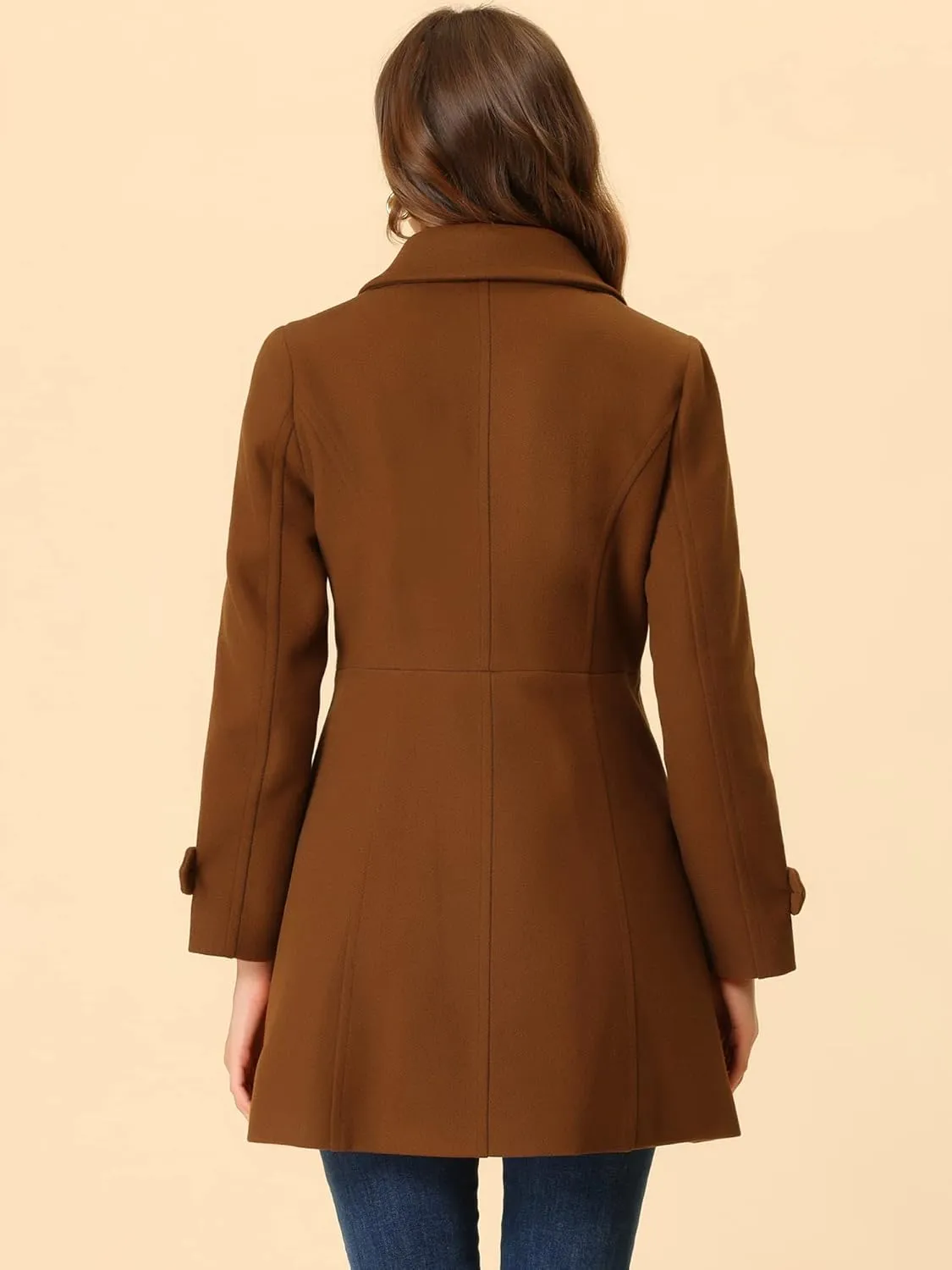 Allegra K Women's Peter Pan Collar Overcoat Winter Dressy Button Single Breasted Long Coat