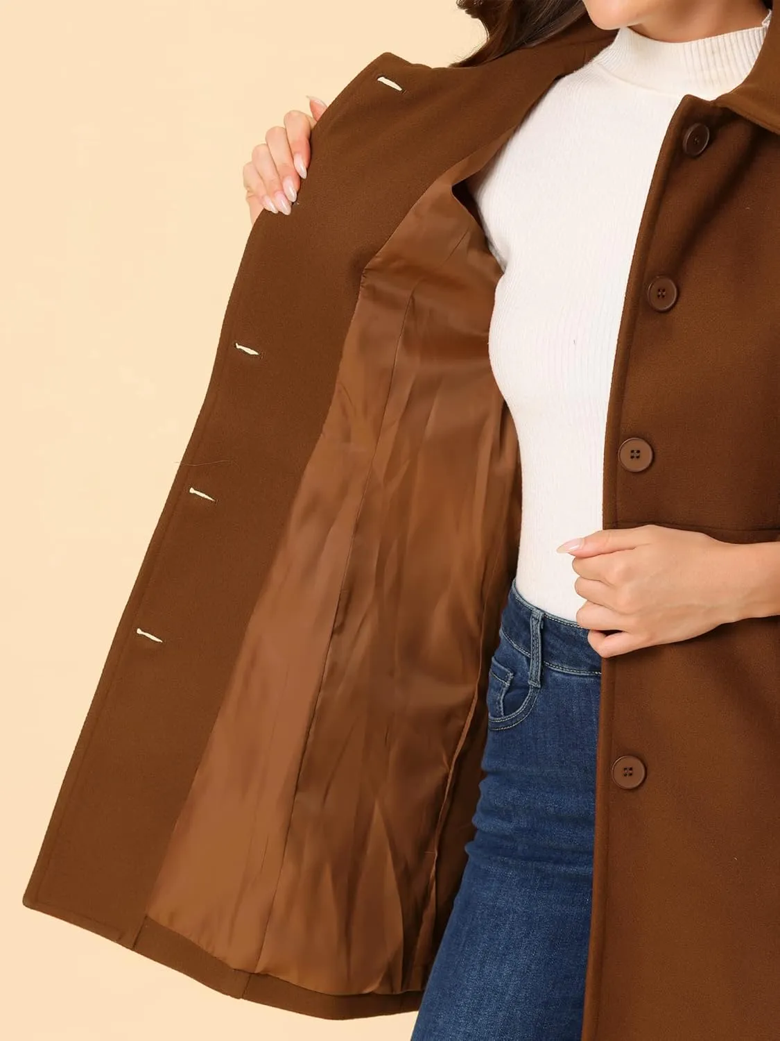 Allegra K Women's Peter Pan Collar Overcoat Winter Dressy Button Single Breasted Long Coat