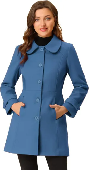 Allegra K Women's Peter Pan Collar Overcoat Winter Dressy Button Single Breasted Long Coat
