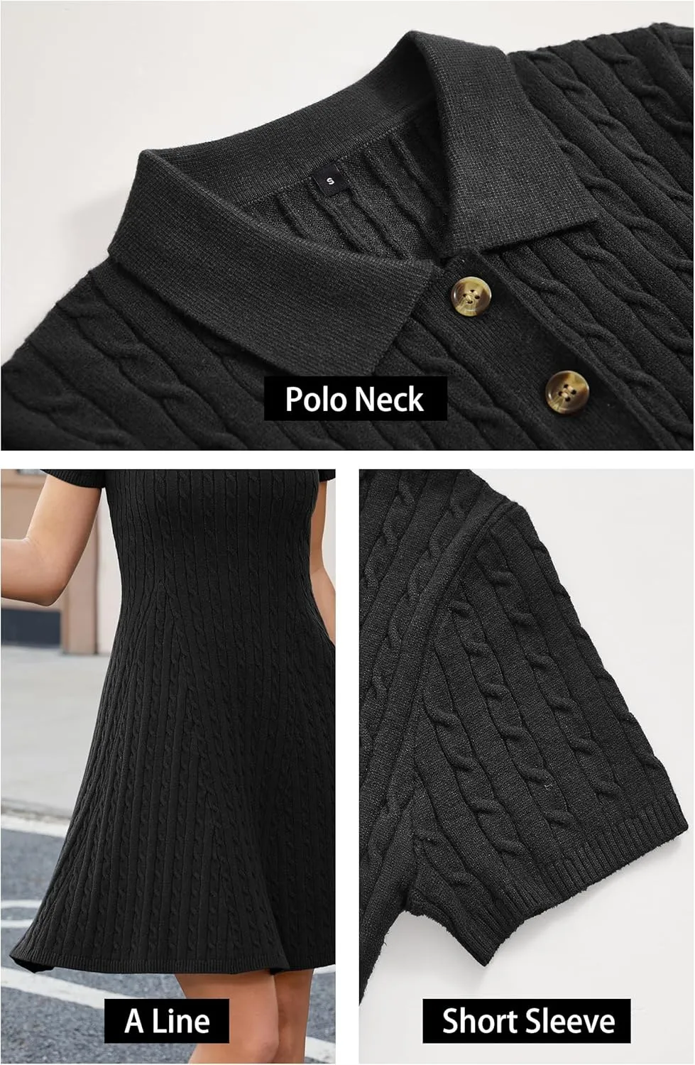 Arach&Cloz Women's Summer Polo Dresses 2025 Short Sleeve Cable Knitted Fashion Business Work Casual A Line Dress
