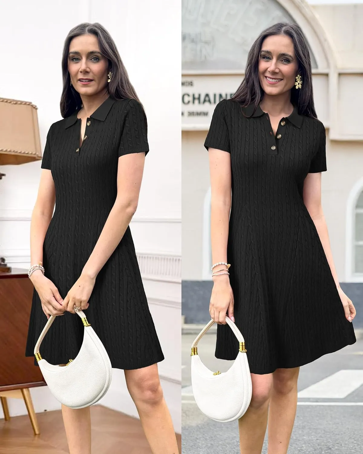 Arach&Cloz Women's Summer Polo Dresses 2025 Short Sleeve Cable Knitted Fashion Business Work Casual A Line Dress