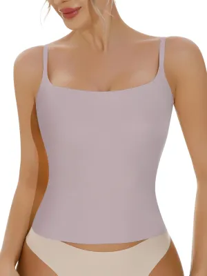 Artdear Women's Square Neck Tank Top Basic Spaghetti Straps Camisole Sexy Double Lined Cami Crop Tops Air Touch Fabric