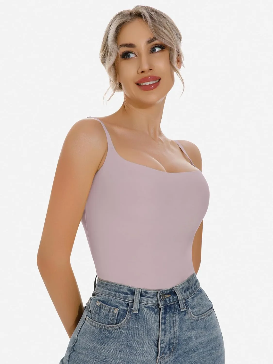 Artdear Women's Square Neck Tank Top Basic Spaghetti Straps Camisole Sexy Double Lined Cami Crop Tops Air Touch Fabric