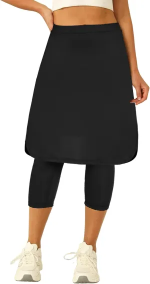 Aurgelmir Womens Knee Length Tennis Skirts with Built in Capri Leggings Workout Active Golf Skorts Black Capri