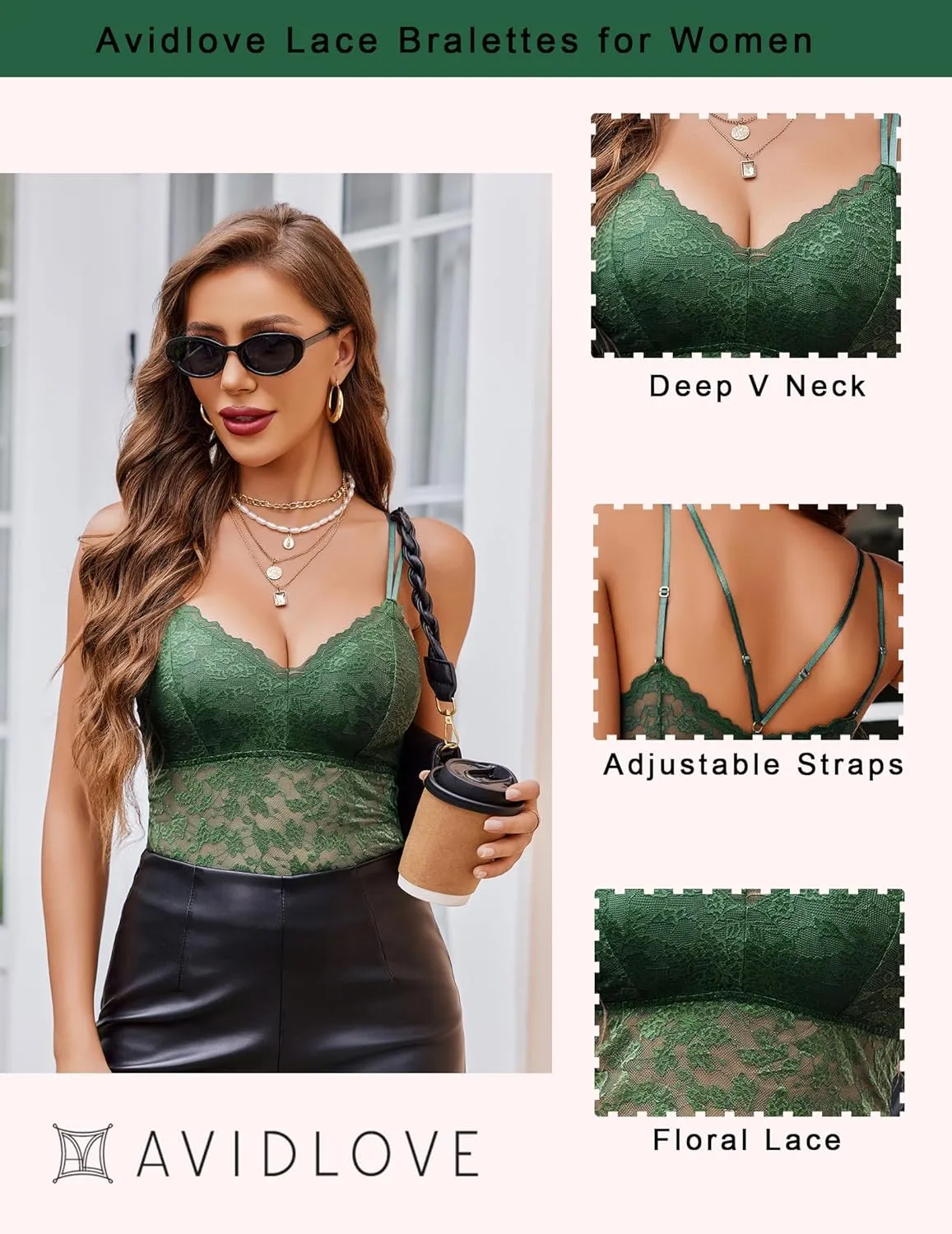 Avidlove Lace Bralette for Women V Neck Camisole Lingerie Spaghetti Strap Tube Slim Tank Top