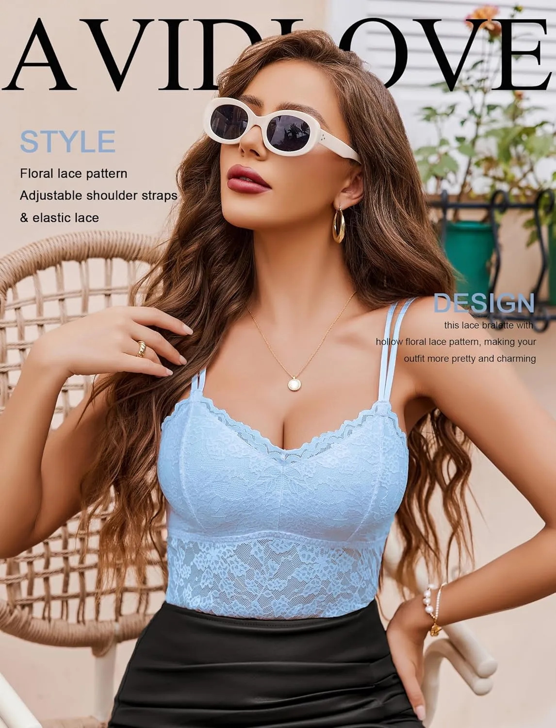 Avidlove Lace Bralette for Women V Neck Camisole Lingerie Spaghetti Strap Tube Slim Tank Top