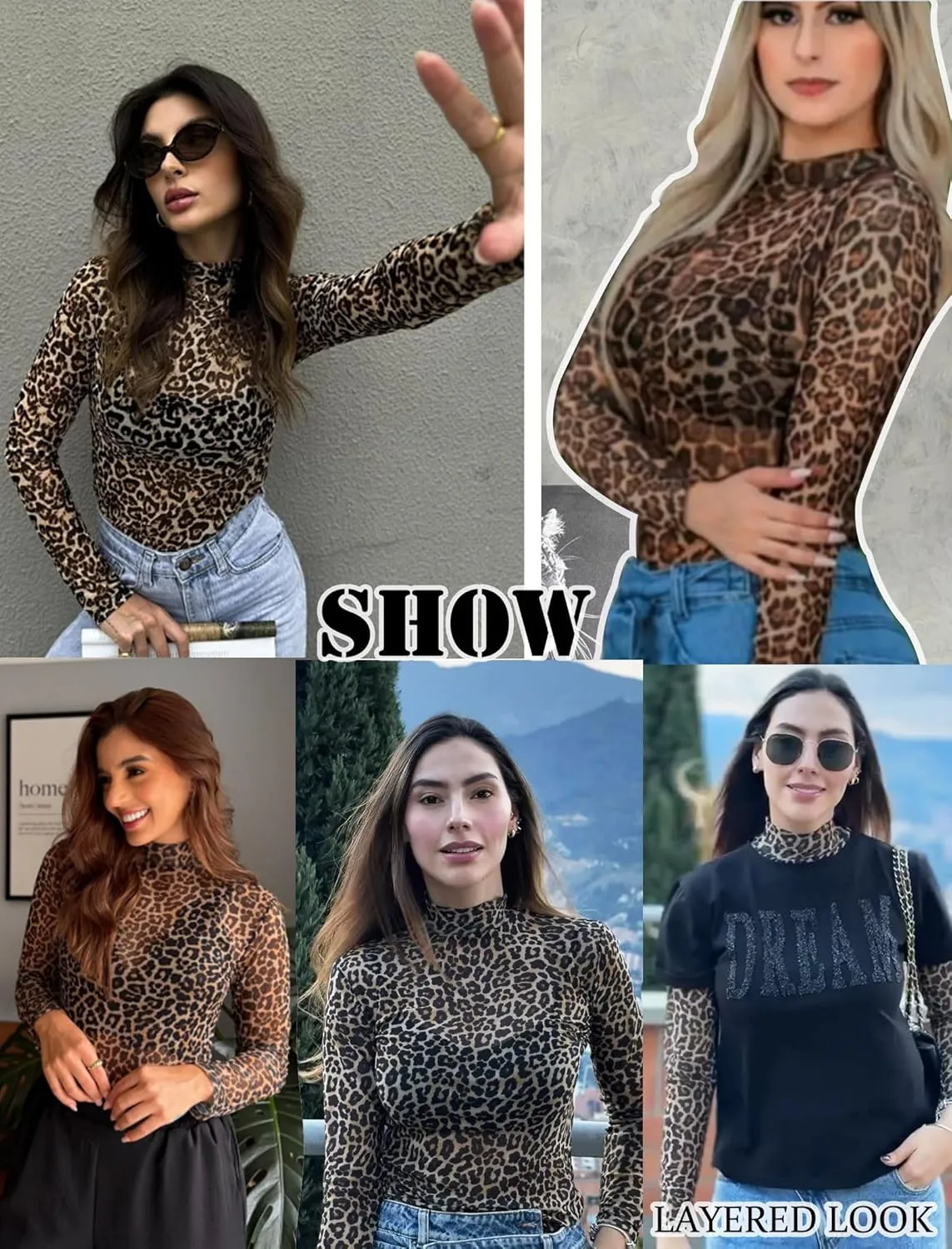 Avidlove Mesh Top for Women Long Sleeve See Through Shirt Mock Neck Sheer Blouse S-XXL
