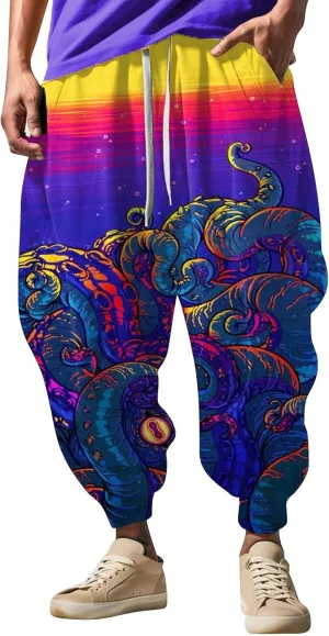 Baggy Elastic Waist Novelty Pant Feel Casual Sweatpants Mens Drawstring Aladdil Hippie Harem Pants Genie Pants Baggy