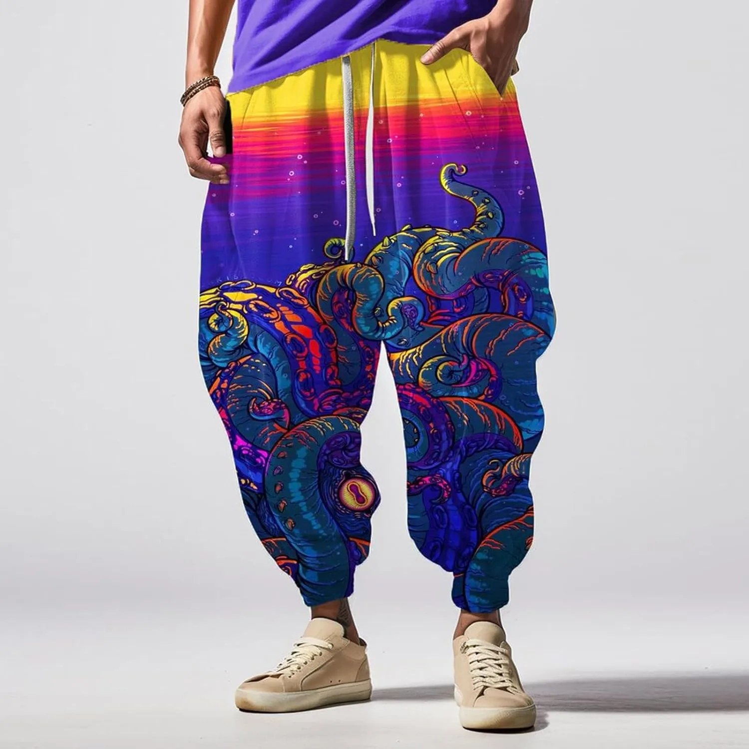 Baggy Elastic Waist Novelty Pant Feel Casual Sweatpants Mens Drawstring Aladdil Hippie Harem Pants Genie Pants Baggy