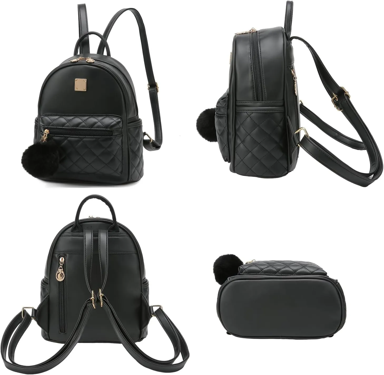 Barsine Girls Fashion Mini Backpack Purse 2 PCS Small Cute Plaid Leather Women Backpacks Little Shoulder Bag, Black
