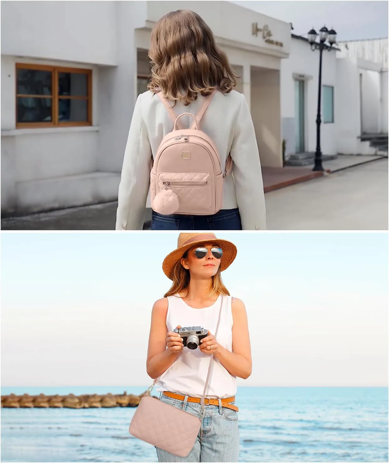 Barsine Girls Fashion Mini Backpack Purse 2 PCS Small Cute Plaid Leather Women Backpacks Little Shoulder Bag, Pink