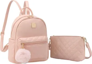 Barsine Girls Fashion Mini Backpack Purse 2 PCS Small Cute Plaid Leather Women Backpacks Little Shoulder Bag, Pink