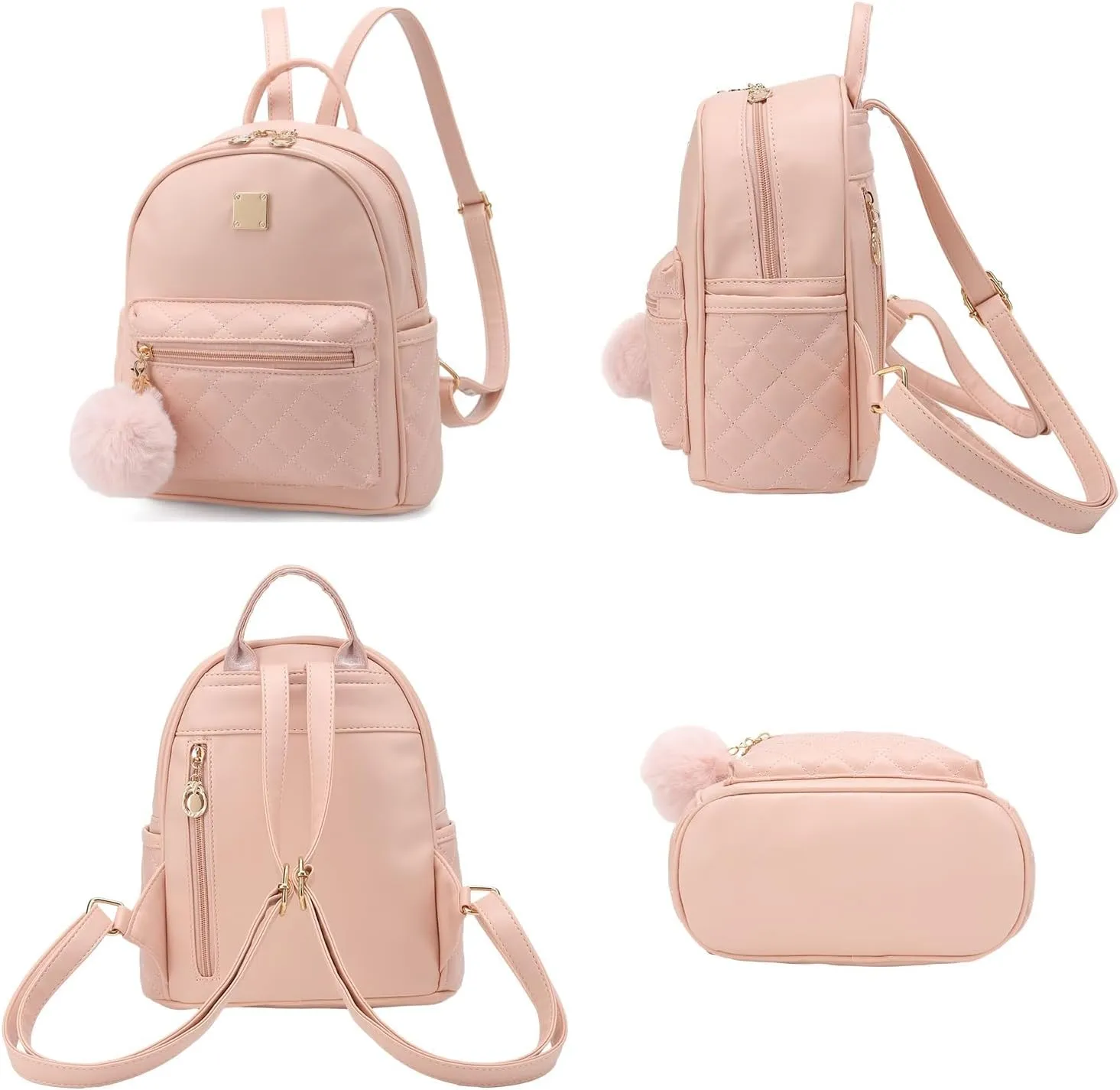 Barsine Girls Fashion Mini Backpack Purse 2 PCS Small Cute Plaid Leather Women Backpacks Little Shoulder Bag, Pink