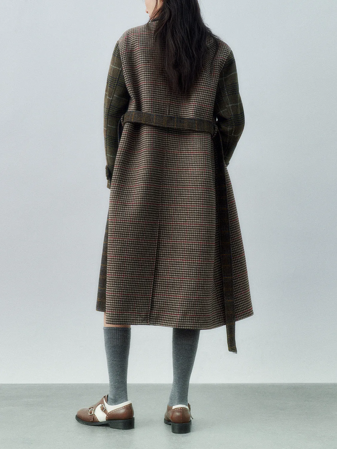 Belted Maxi Plaid Loose Coats
