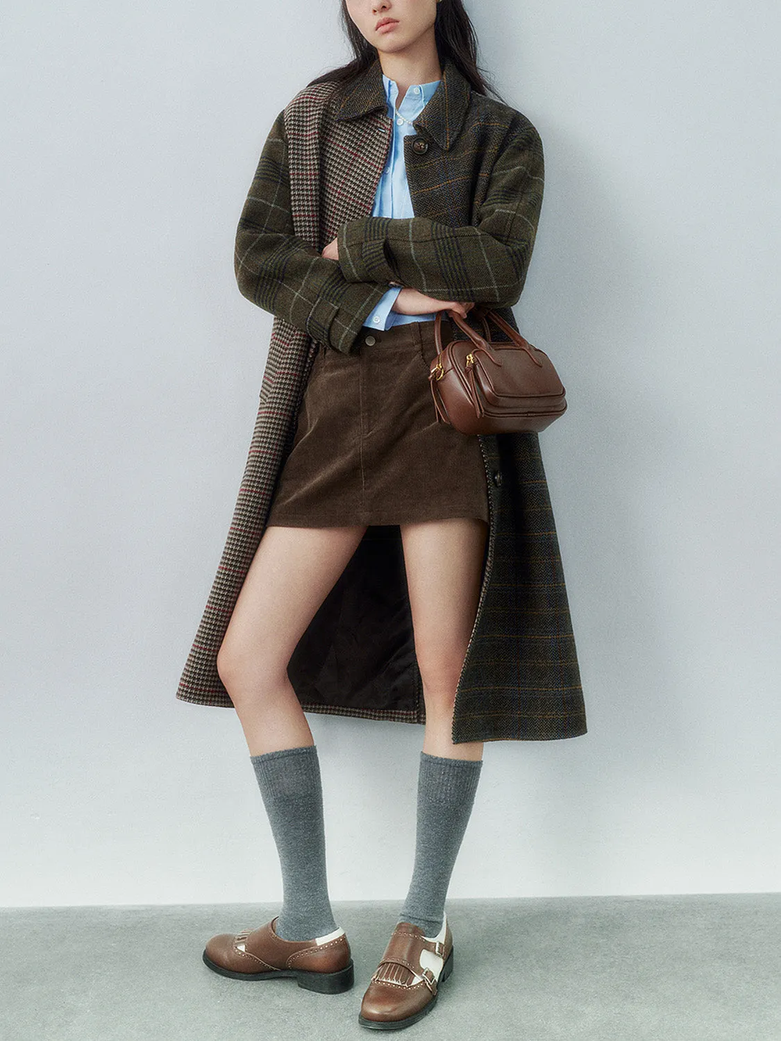 Belted Maxi Plaid Loose Coats