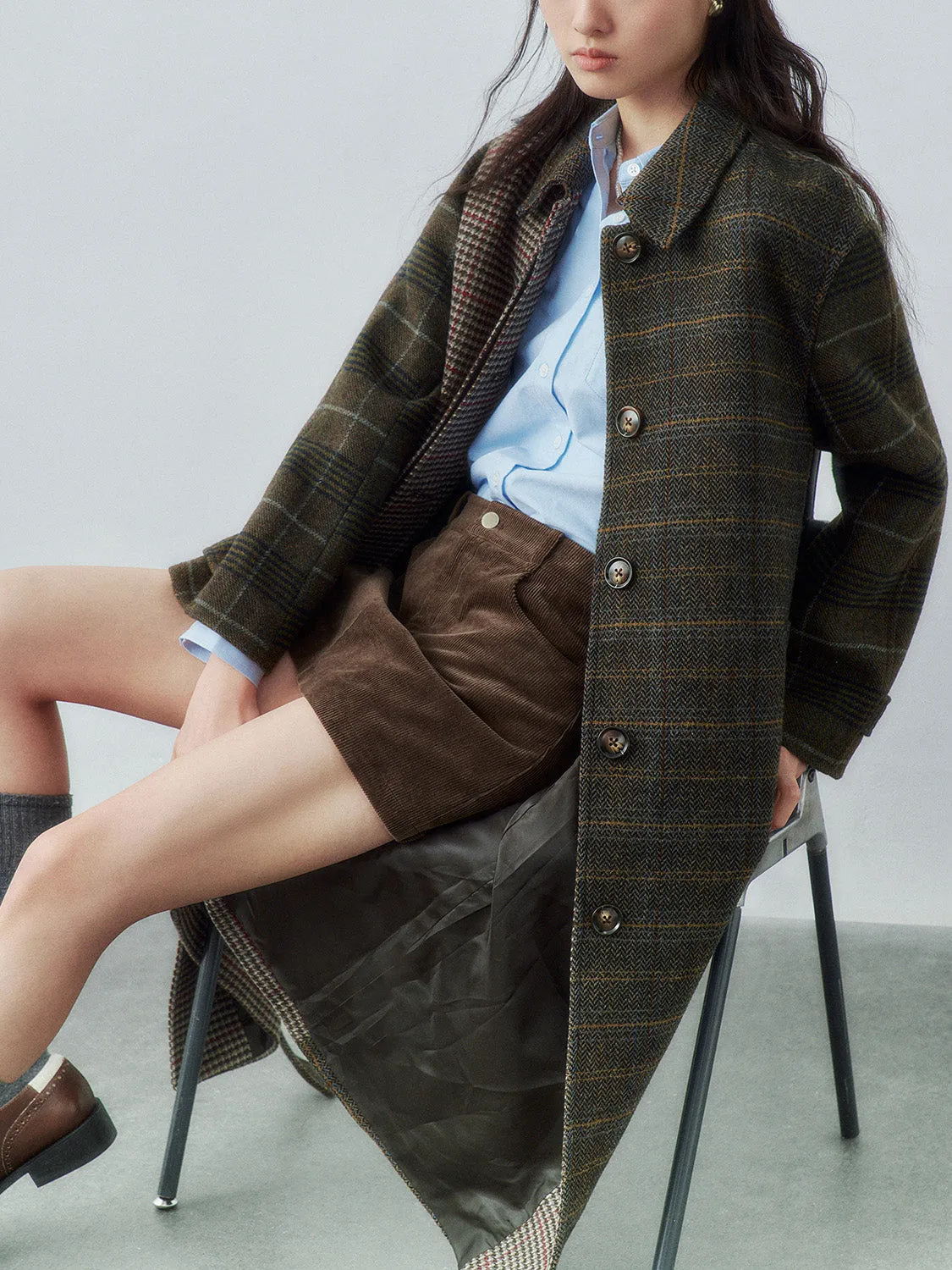 Belted Maxi Plaid Loose Coats