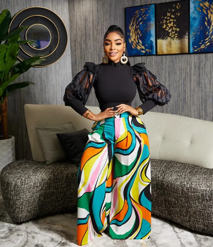 BFFBABY Womens Casual Palazzo Pants High Waist Printed Ruched Loose Flowy Lounge Wide Leg Pants (M-3XL)