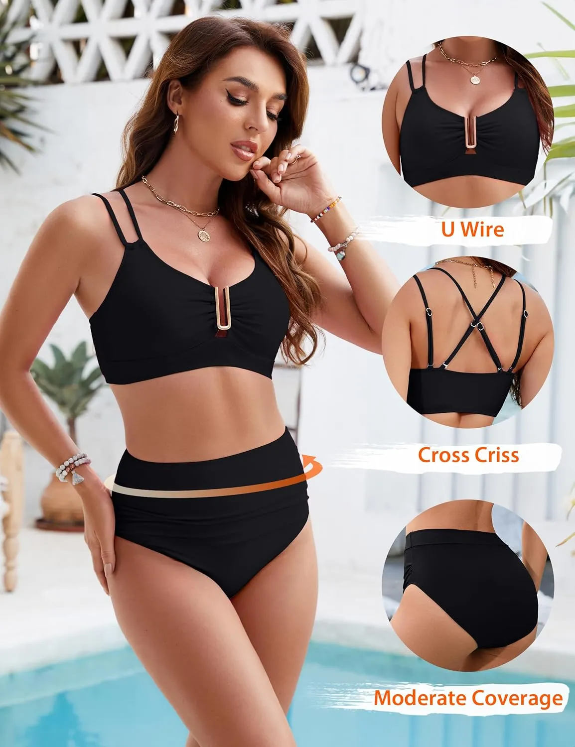 BMJL Womens High Waisted Bikini Sets Modest Tummy Control Swimsuits Cutout Crisscross Ruched Two Piece Bathing Suit