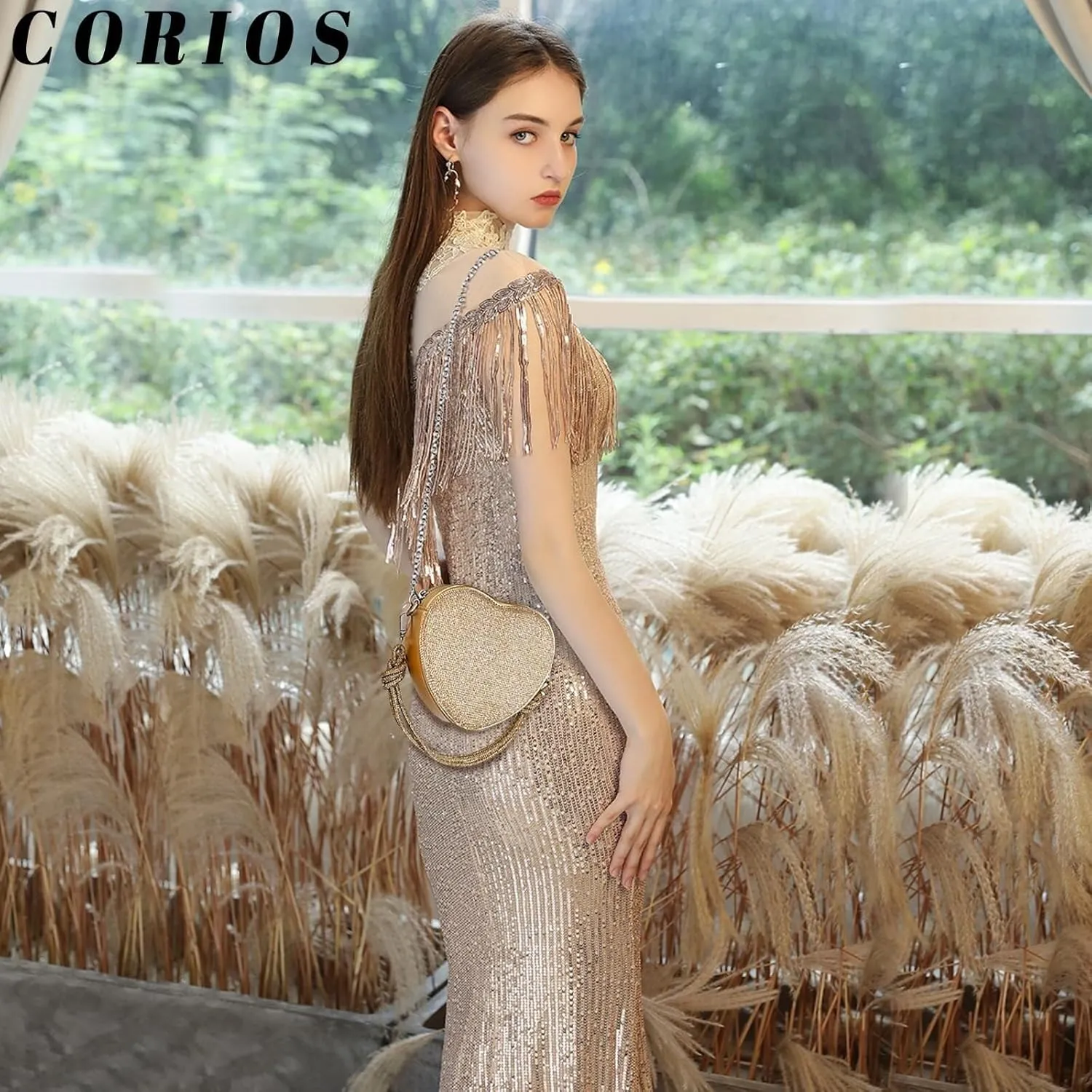 Bridal Wedding Purse Glitter Shoulder Crossbody Evening for Women Luxury Heart Shape Clutch Rhinestone Handbag