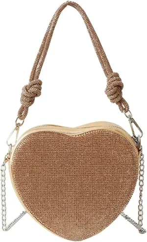 Bridal Wedding Purse Glitter Shoulder Crossbody Evening for Women Luxury Heart Shape Clutch Rhinestone Handbag
