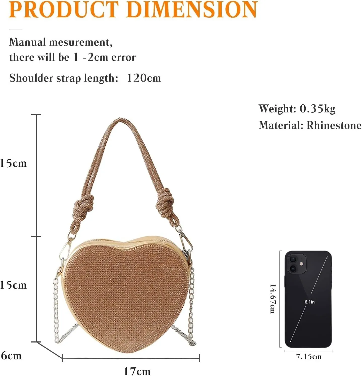 Bridal Wedding Purse Glitter Shoulder Crossbody Evening for Women Luxury Heart Shape Clutch Rhinestone Handbag