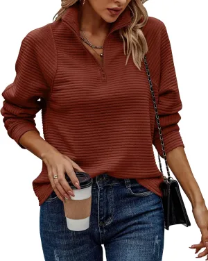 BTFBM Womens 2024 Fall Fashion Quarter Zip Sweatshirts Half Zip Casual Long Sleeve Solid Color V Neck Pullover Tops