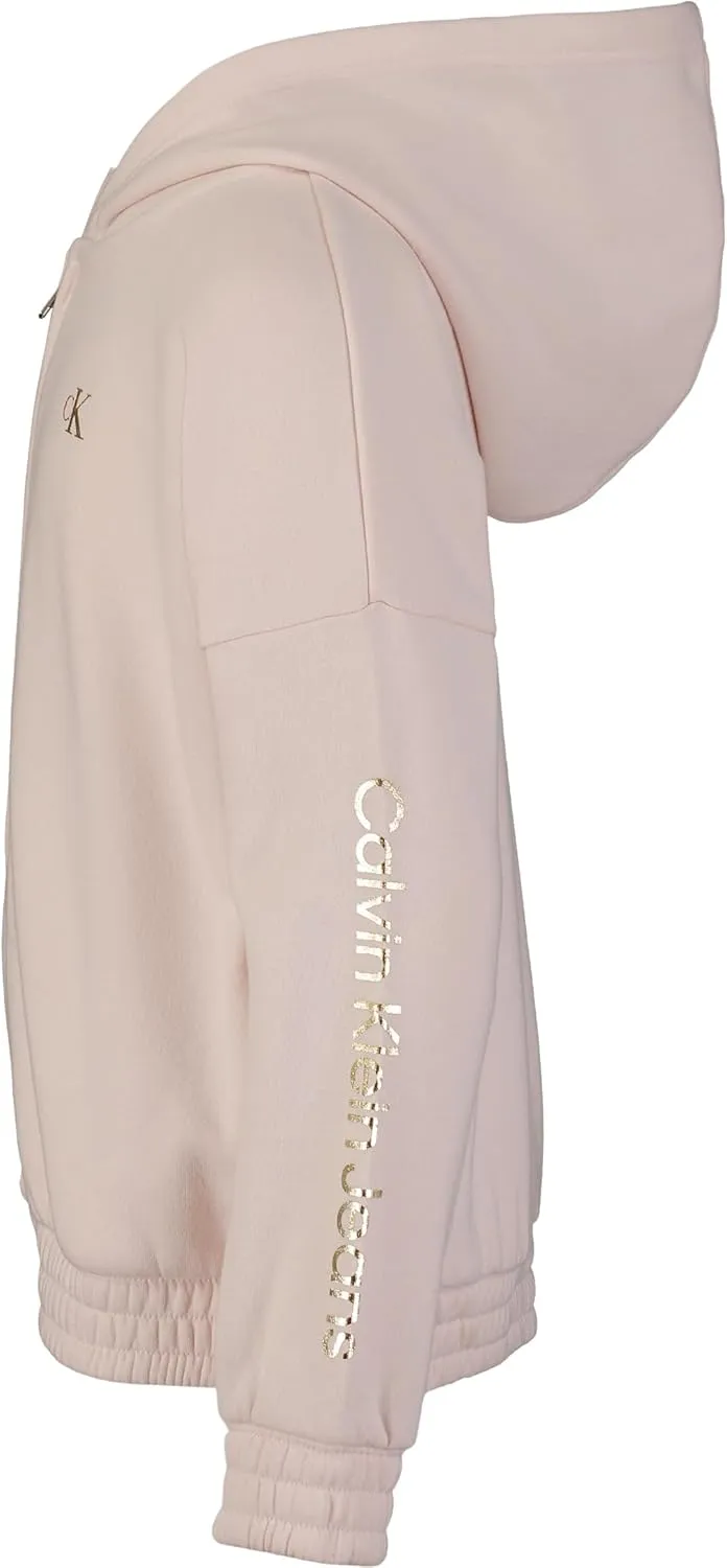 Calvin Klein Girls' Full-Zip Fleece Hoodie Sweatshirt with Front Pockets