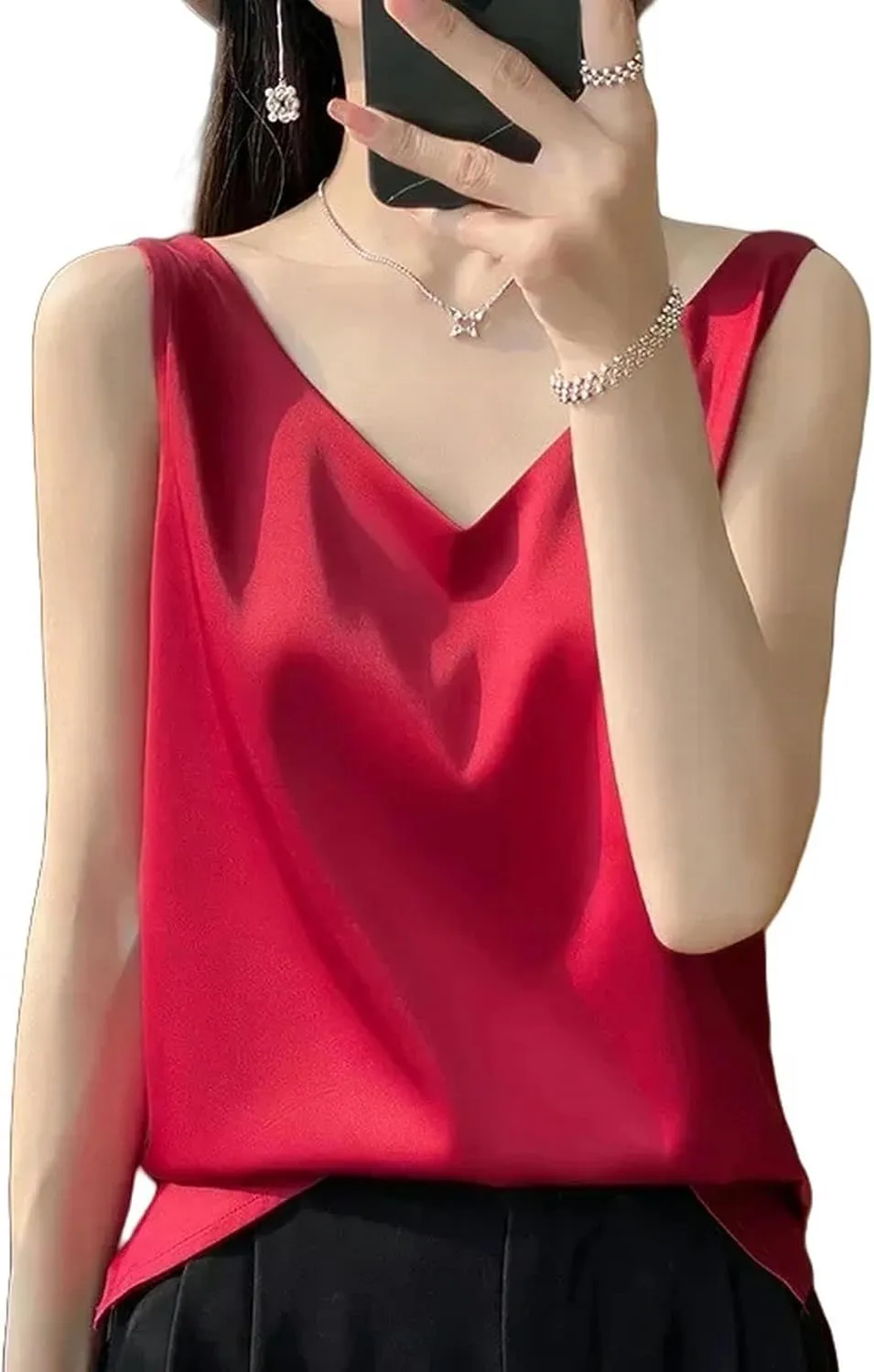 Camisole Ice Silk Camisole Women's V-Neck Tops White Satin Camis Mulberry Summer Ladies' Crop Top Women Solid Blouse Vest