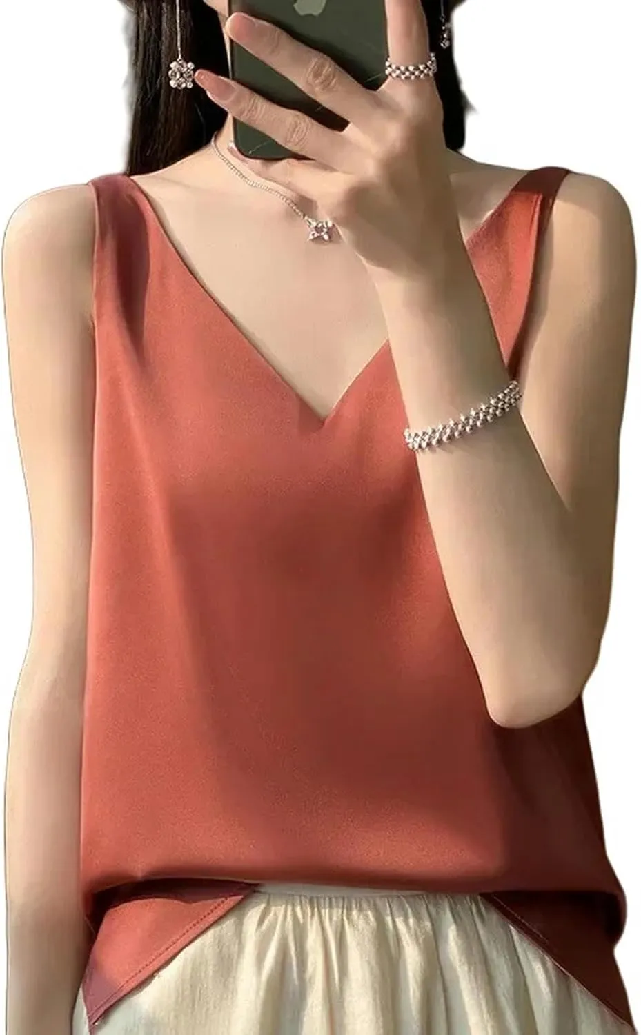 Camisole Ice Silk Camisole Women's V-Neck Tops White Satin Camis Mulberry Summer Ladies' Crop Top Women Solid Blouse Vest