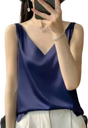 Camisole Ice Silk Camisole Women's V-Neck Tops White Satin Camis Mulberry Summer Ladies' Crop Top Women Solid Blouse Vest