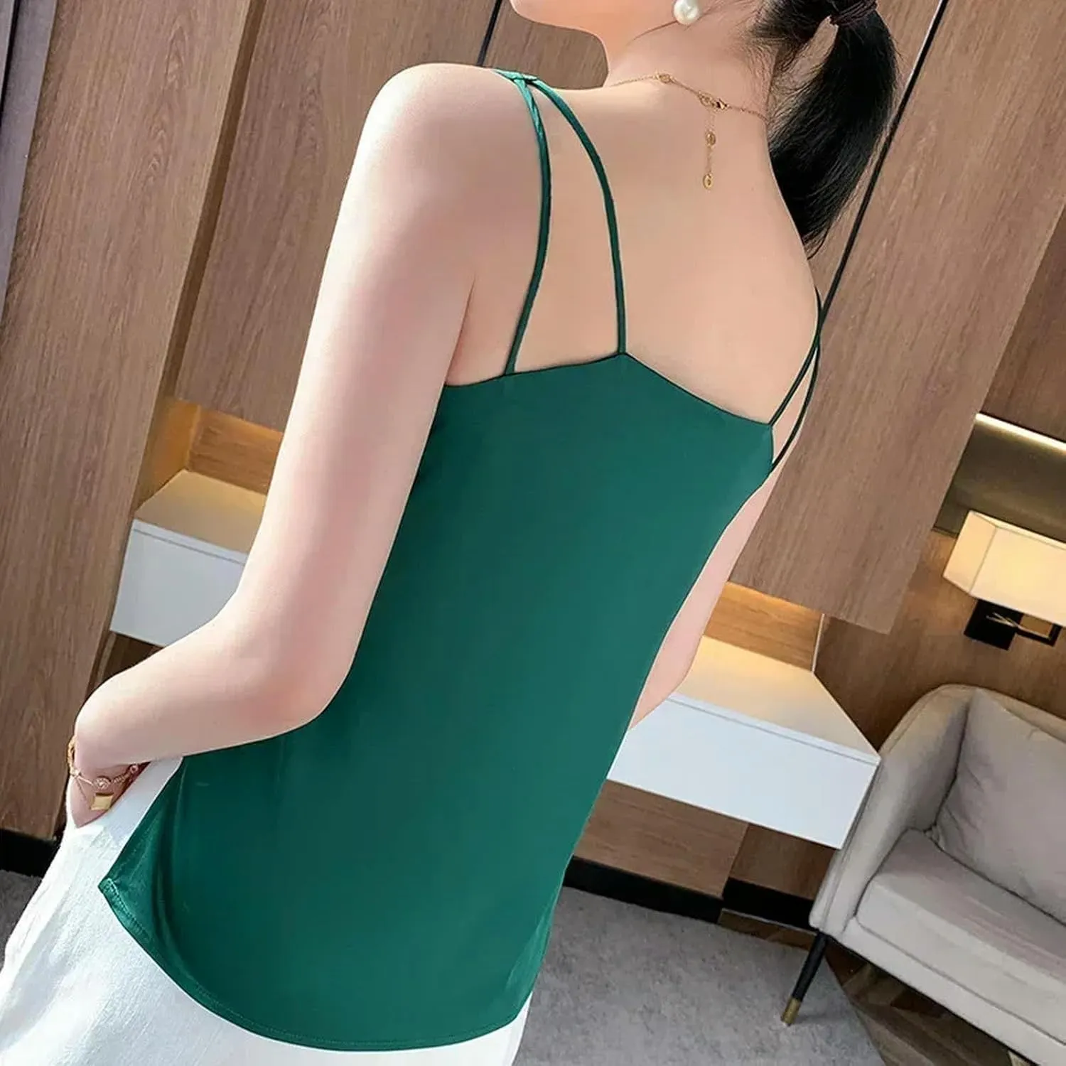 Camisole Ice Silk Camisole Women's V-Neck Tops White Satin Camis Mulberry Summer Ladies' Crop Top Women Solid Blouse Vest