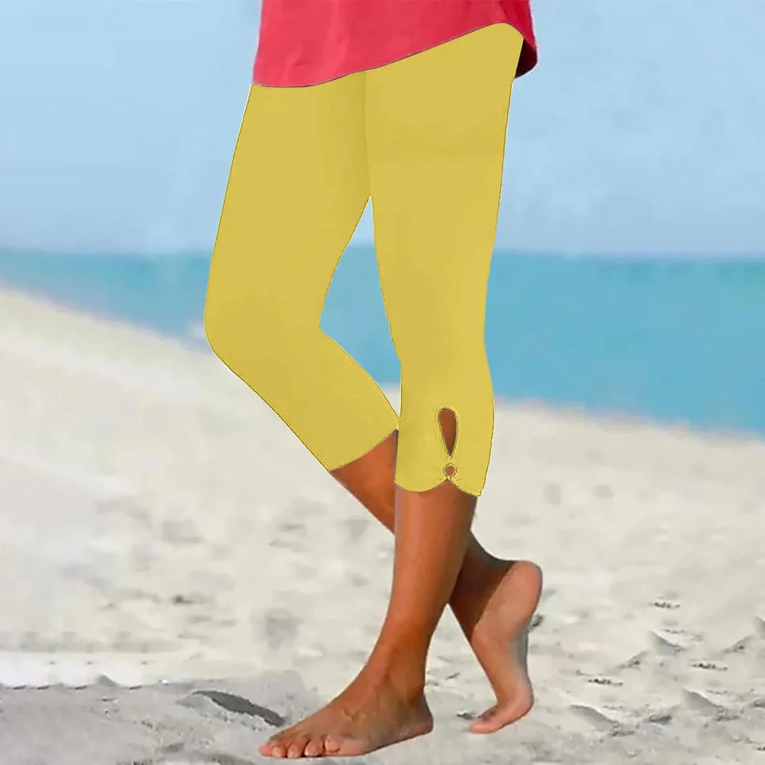 Capri Leggings for Women 2024 Summer Plus Size Capris Knee Length Casual Workout Yoga Capri Pants Beach Cropped Pants