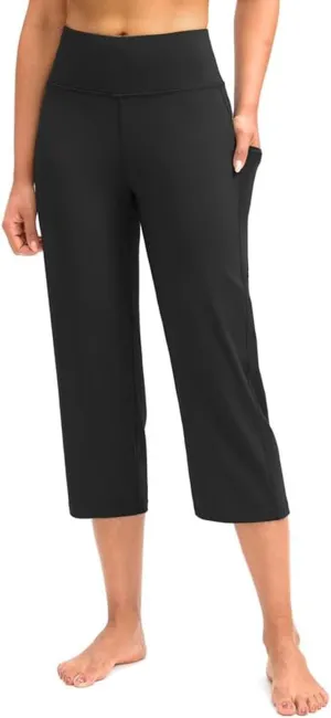 Capri Pants for Women High Waist Workout Yoga Pants with Pockets Tummy Control Crop Athletic Straight Trousers