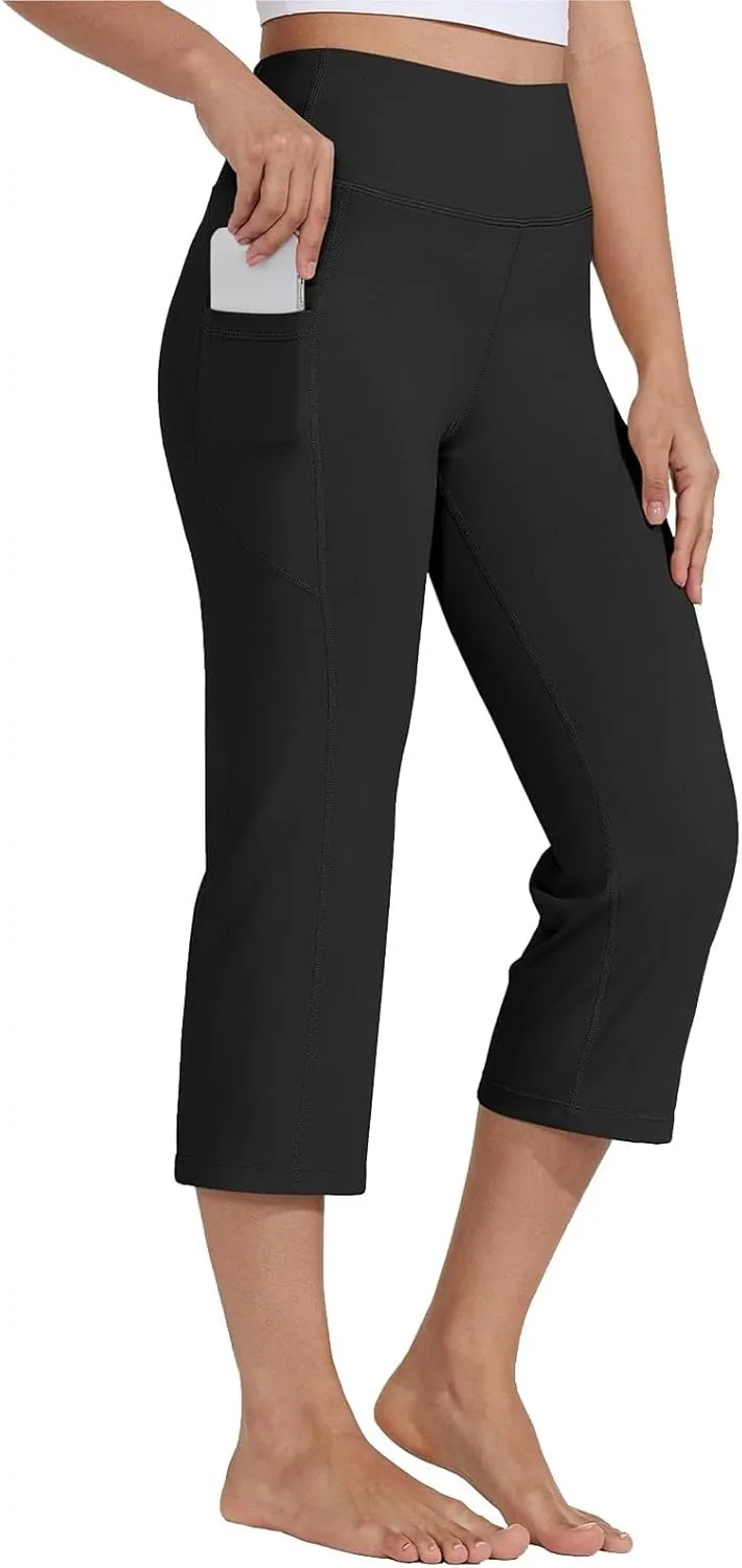 Capri Pants for Women High Waist Workout Yoga Pants with Pockets Tummy Control Crop Athletic Straight Trousers