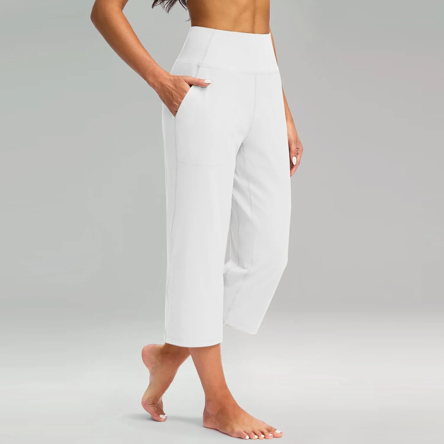 Capri Pants for Women Summer Wide Leg Capri Pants with Pockets Tummy Control Yoga Capris Plus Size Cropped Pant