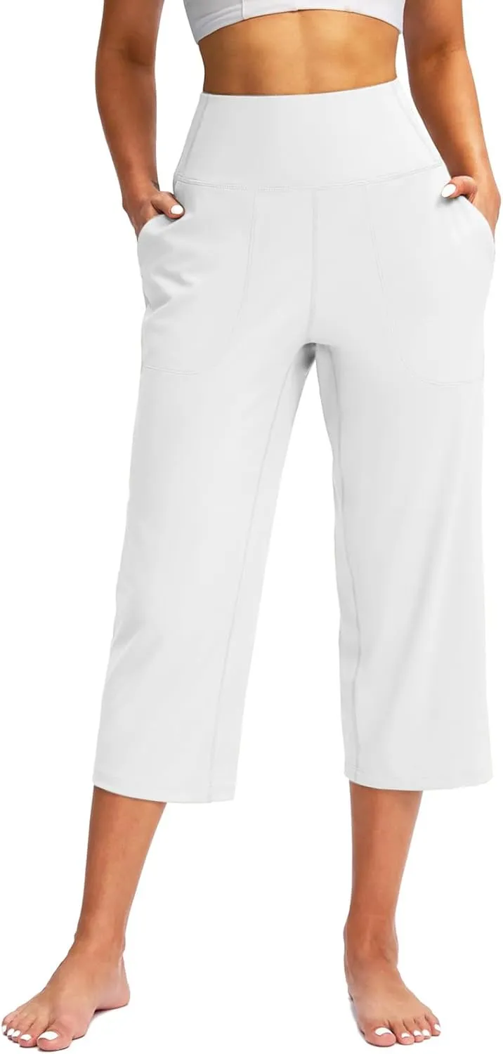 Capri Pants for Women Summer Wide Leg Capri Pants with Pockets Tummy Control Yoga Capris Plus Size Cropped Pant