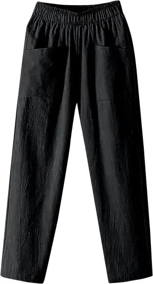 Capri Sweatpants for Women Straight Leg Loose Casual Pants Linen Peasant Lounge