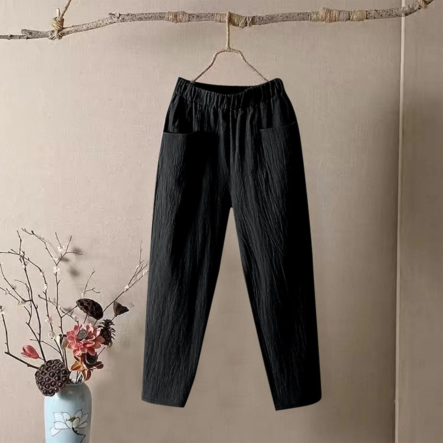 Capri Sweatpants for Women Straight Leg Loose Casual Pants Linen Peasant Lounge