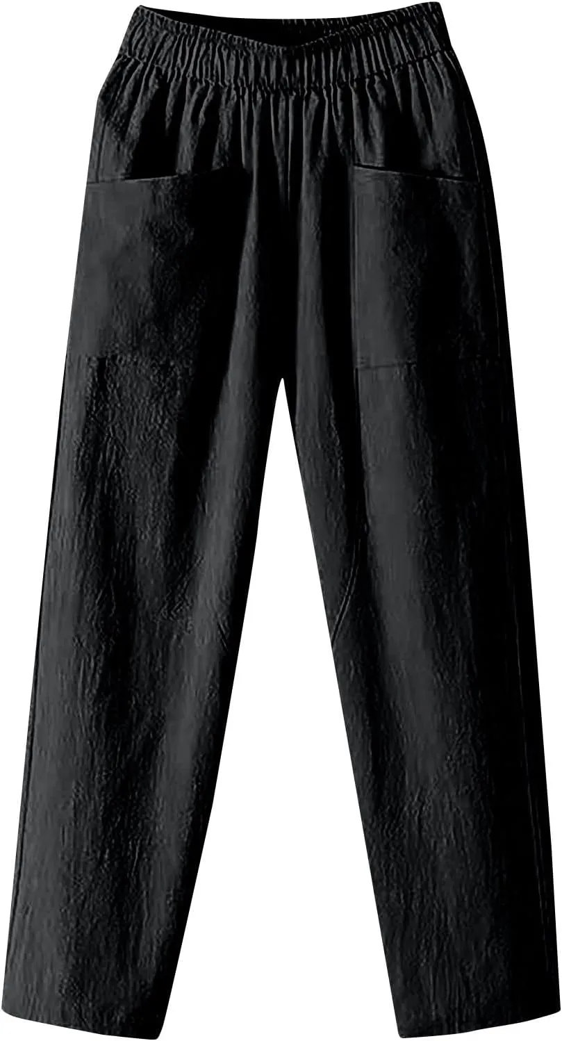 Capri Sweatpants for Women Straight Leg Loose Casual Pants Linen Peasant Lounge