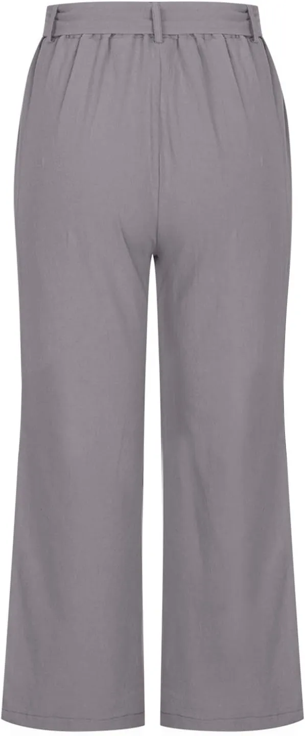 Capris Linen Pants Women Summer 2025 Dressy Casual Wide Leg Lounge Palazzo Pant High Waisted Flowy Beach Crop Trouser