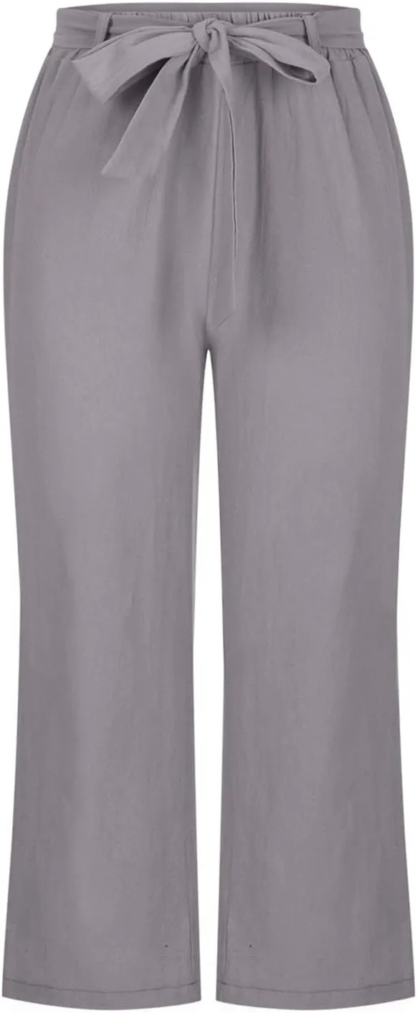 Capris Linen Pants Women Summer 2025 Dressy Casual Wide Leg Lounge Palazzo Pant High Waisted Flowy Beach Crop Trouser
