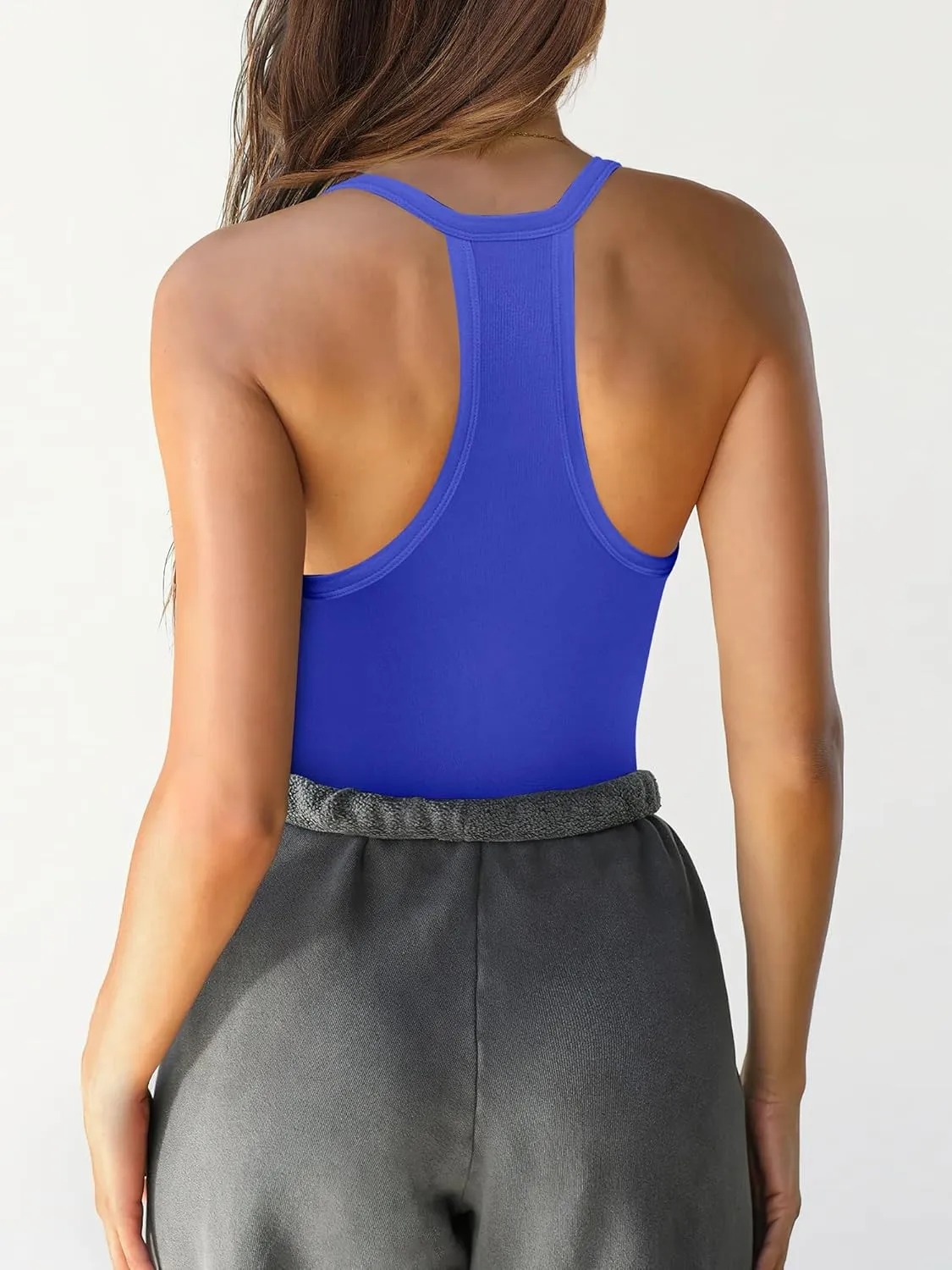Caracilia Women Racerback Tank Tops 2025 Summer Sleeveless V Neck Camisole Slim Fit Basic Camis Workout Clothes