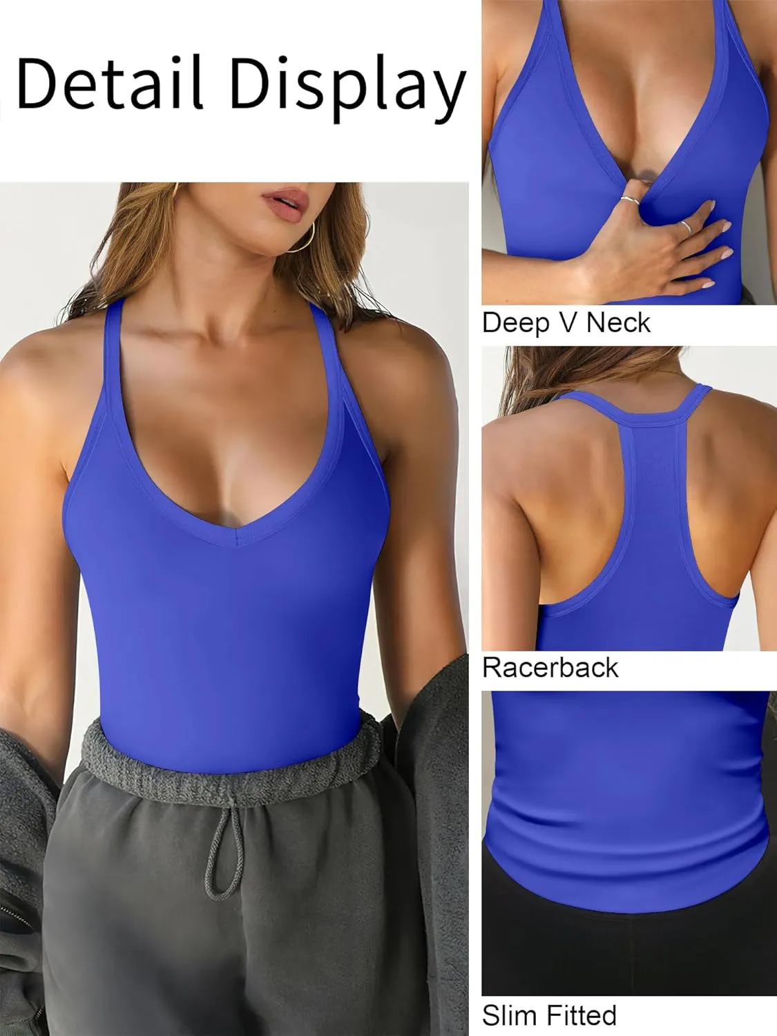 Caracilia Women Racerback Tank Tops 2025 Summer Sleeveless V Neck Camisole Slim Fit Basic Camis Workout Clothes