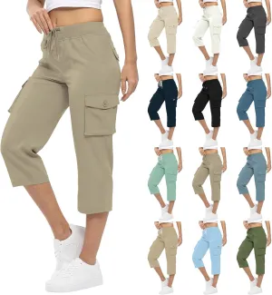 Cargo Capris for Women with Pockets Cropped Jogger Cargo Pants Plus Size Lightweight Capri Cargos Trousers