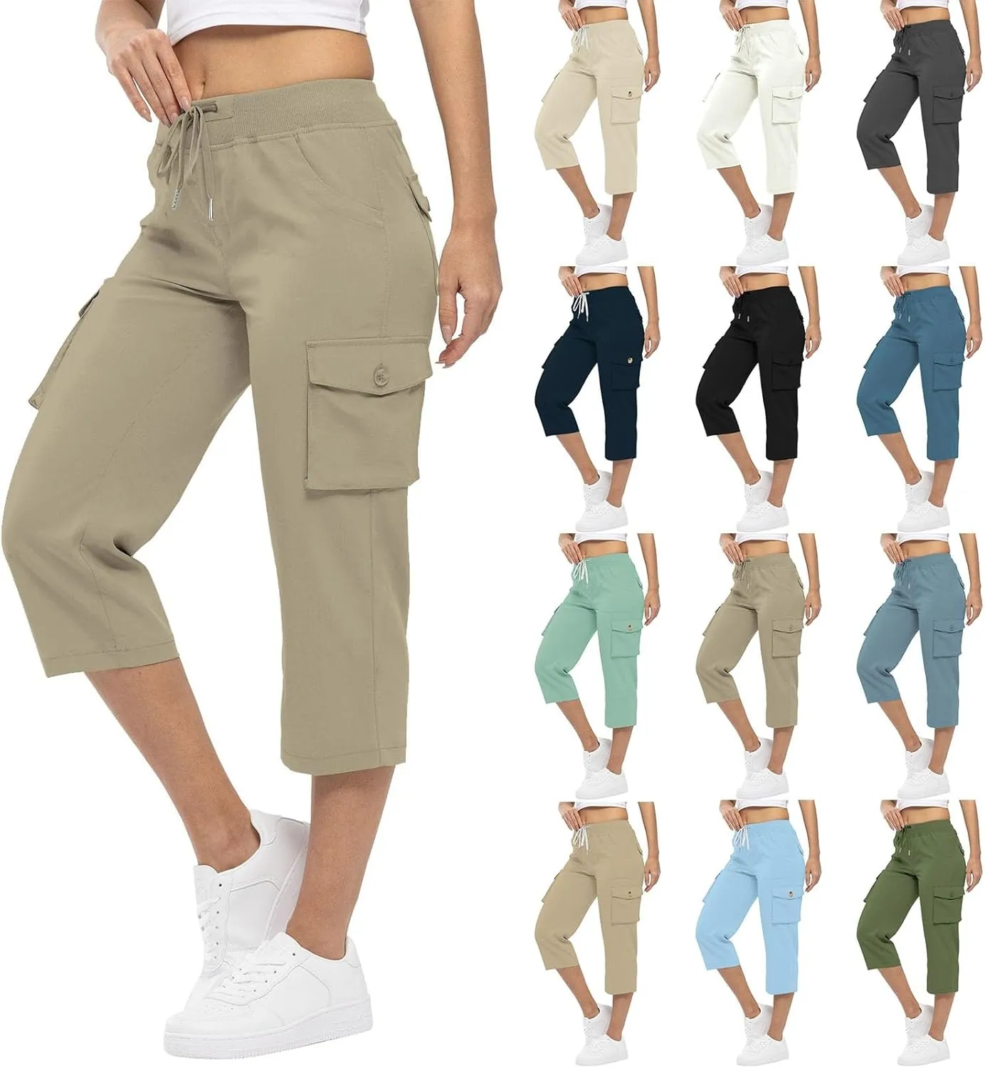 Cargo Capris for Women with Pockets Cropped Jogger Cargo Pants Plus Size Lightweight Capri Cargos Trousers