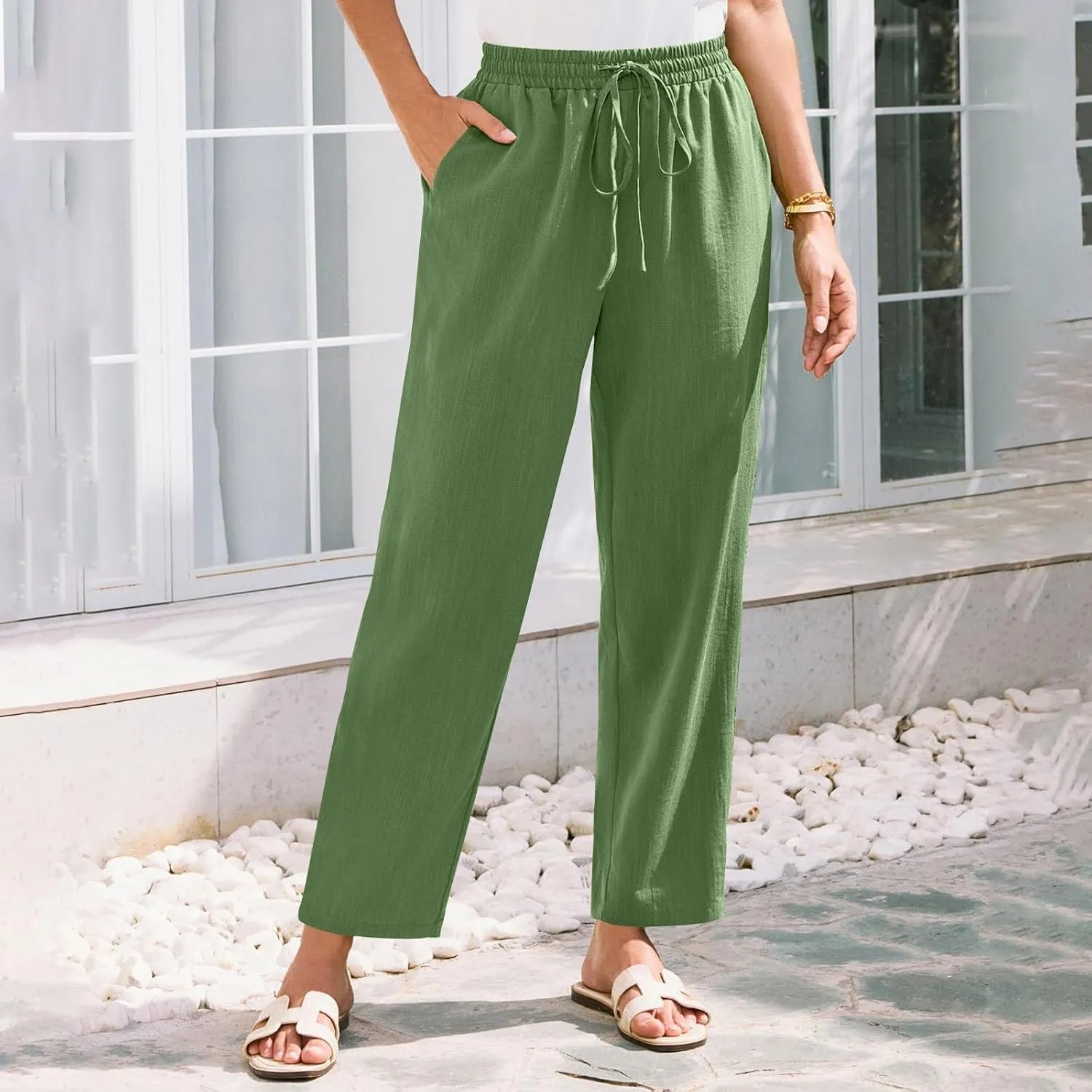 Cargo Pants for Men, Straight Leg Casual Pants Linen Peasant Summer 2025