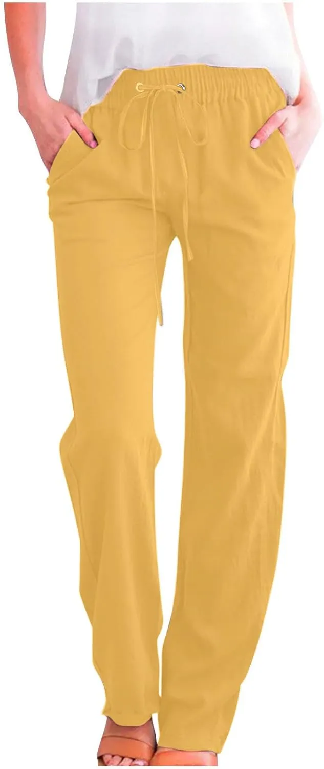 Casual Linen Pants for Women High Waist Loose Wide Leg Slacks 2025 Summer Linen Pants Comfy Palazoo Trousers