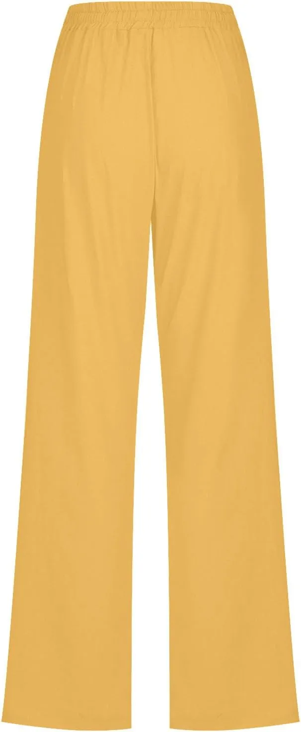 Casual Linen Pants for Women High Waist Loose Wide Leg Slacks 2025 Summer Linen Pants Comfy Palazoo Trousers